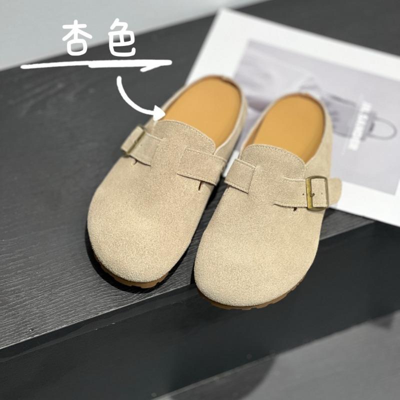 Retro baotou half-drag women wear autumn new comfortable lazy shoes thick-soled inner height-increasing slippers