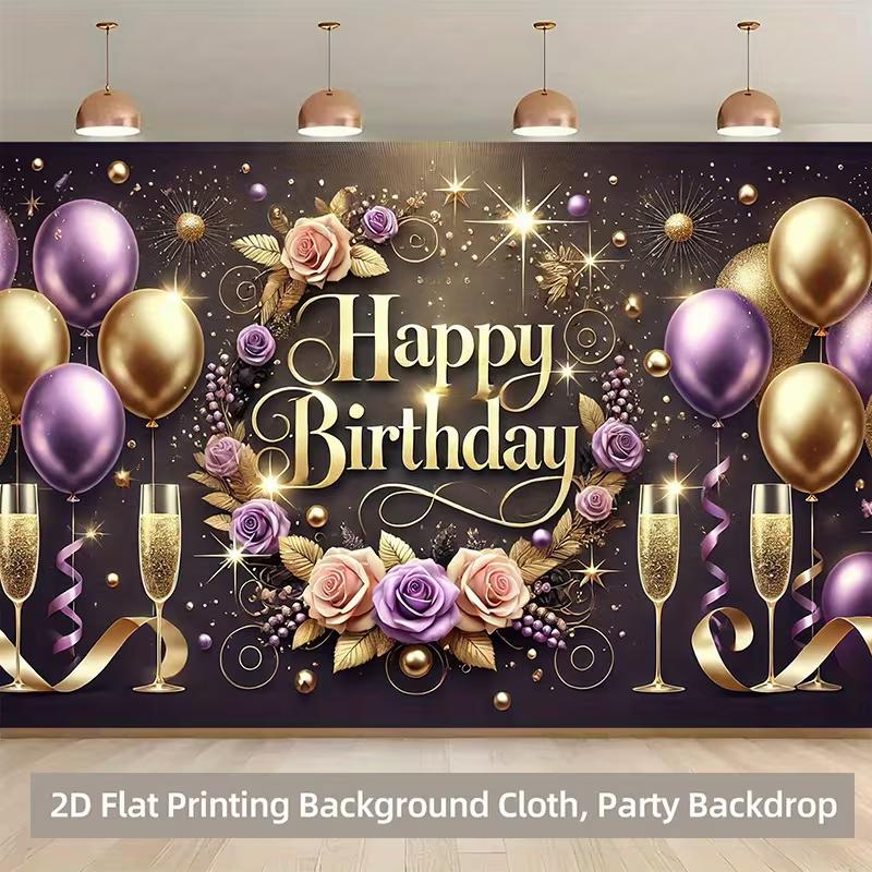 2D Sparkling Black Gold Birthday Backdrop Milestone & Elegant Celebration Photo Background