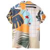 Men's Casual Loose Beach Outfit Leaf Print Shirt and Short Set for Holiday
