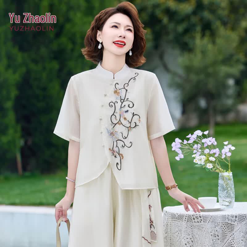 YUZHAOLIN Women s Summer Embroidered Two-Piece Set 4XL