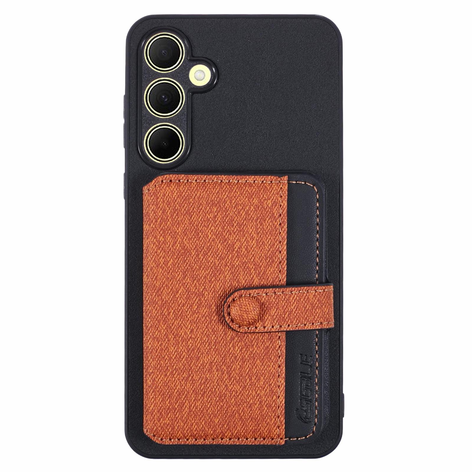 

For Samsung Galaxy A55 5G Phone Case Adhesive Card Bag Color Matching with Kickstand Brown