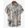 Camisas de Hombre Verano Hawaianas Casuales Tops de Playa Dibujos Animados Planeta Cohete Estampado Botones Manga Corta Talla Grande Camisa
