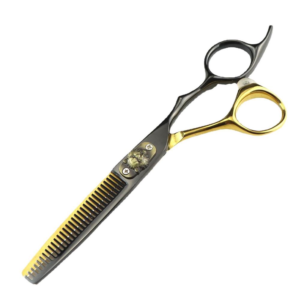 FCG-98 Black Gold Hairdressing Scissors: Tiger Head Cover, Straight & Serrated Shears, Thinning Shears for Salons