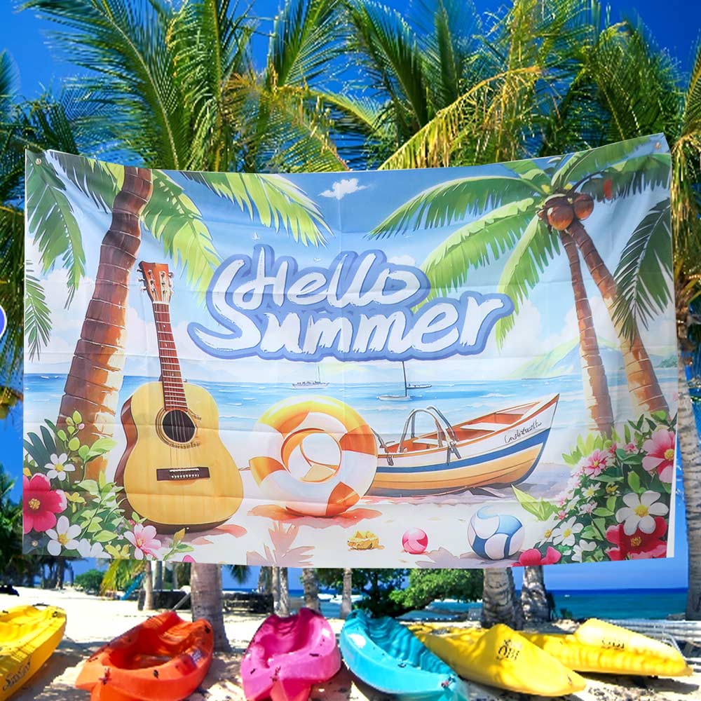 Lifebuoy Hello Summer Beach Backdrop Coconut Tree Party Hanging Banner  Summer Holiday