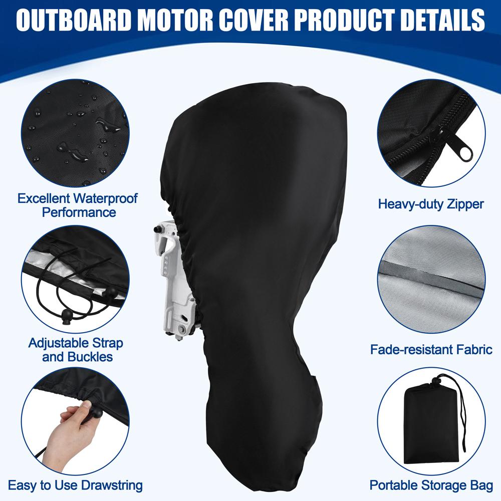 2Pcs 0-350HP Outboard Motor Covers Black Waterproof 600D Heavy Duty Motor Hood Cover Boat Engine Covers