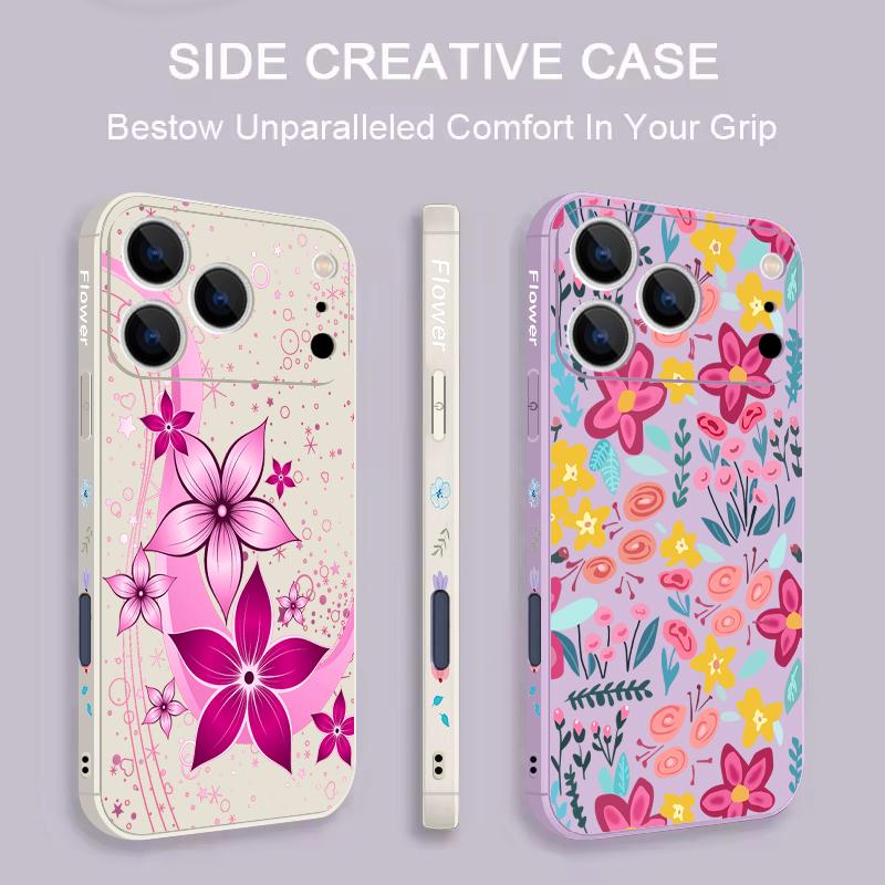 Pink Cartoon Floral Lanyard Case For iPhone 17 Pro Max iPhone 16 15 14 13 Pro Max 11 16E 17E Soft Silicone Phone Back Cover