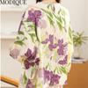 MODIQUE Spring Summer Plus Size Women Casual Loose Elegant Cotton Floral Print Puff Sleeve Blouse Shirts Lady Oversize O-Neck Long Sleeve Pullover