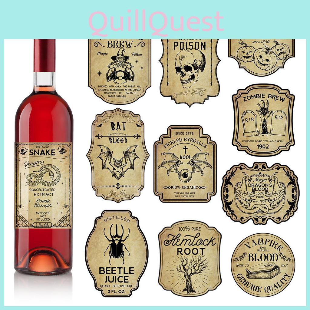 Vintage Halloween Wine Bottle Stickers With Adhesive Labels For Decor Party
