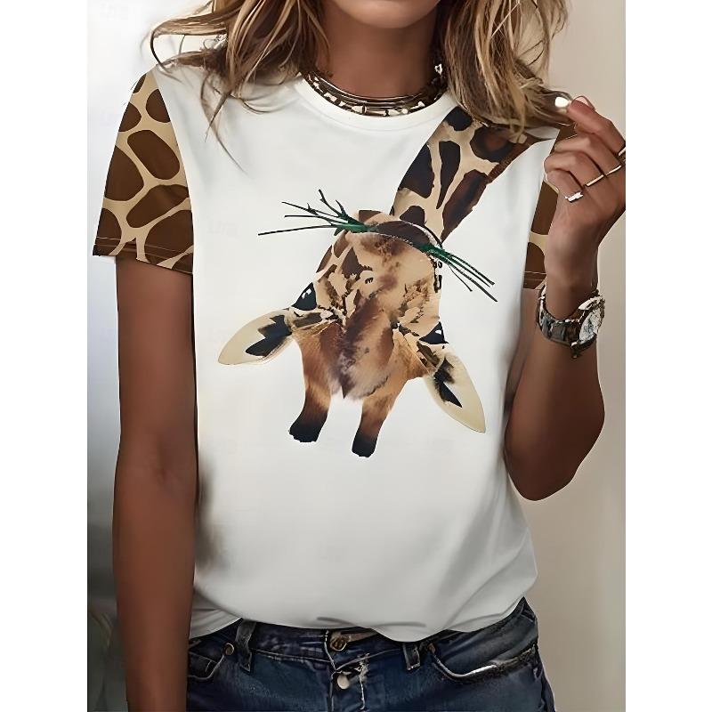 Women's T Shirt Print Graphic Animal Giraffe Vintage Stylish Classic Short Sleeve Crew Neck Round Neck Regular Tops