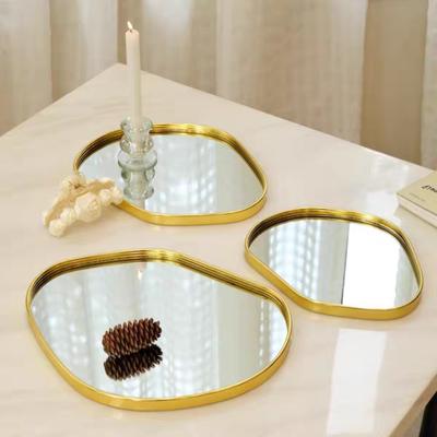 Nordic Gold Mirror Tray Light Luxury Home Jewelry Tray Rectangular Storage Tray Simple Table Decoration Ornaments Shooting Props