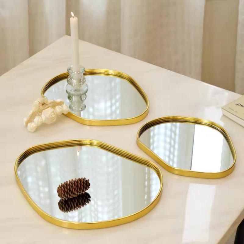 Nordic Gold Mirror Tray Light Luxury Home Jewelry Tray Rectangular Storage Tray Simple Table Decoration Ornaments Shooting Props