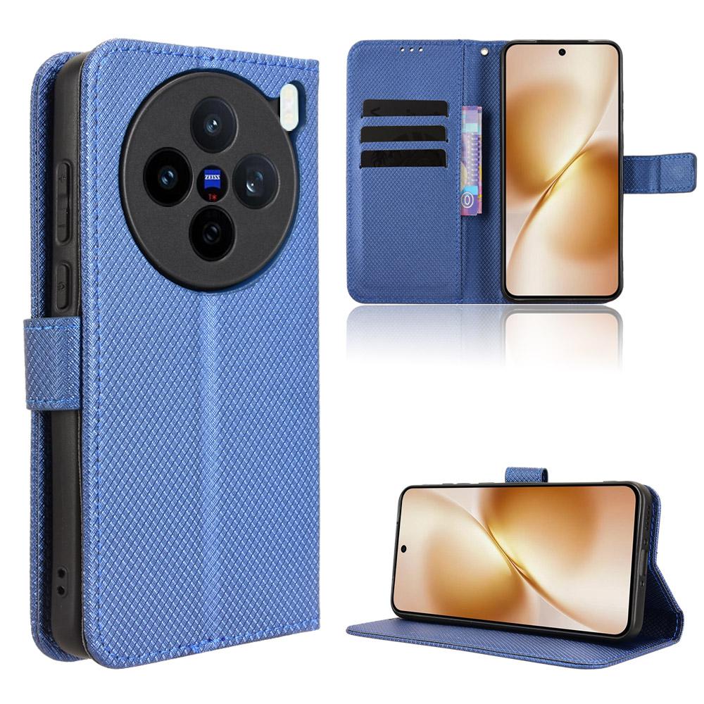 For vivo X200s 5G Leather Wallet Case with Strap Diamond Texture Phone Cover