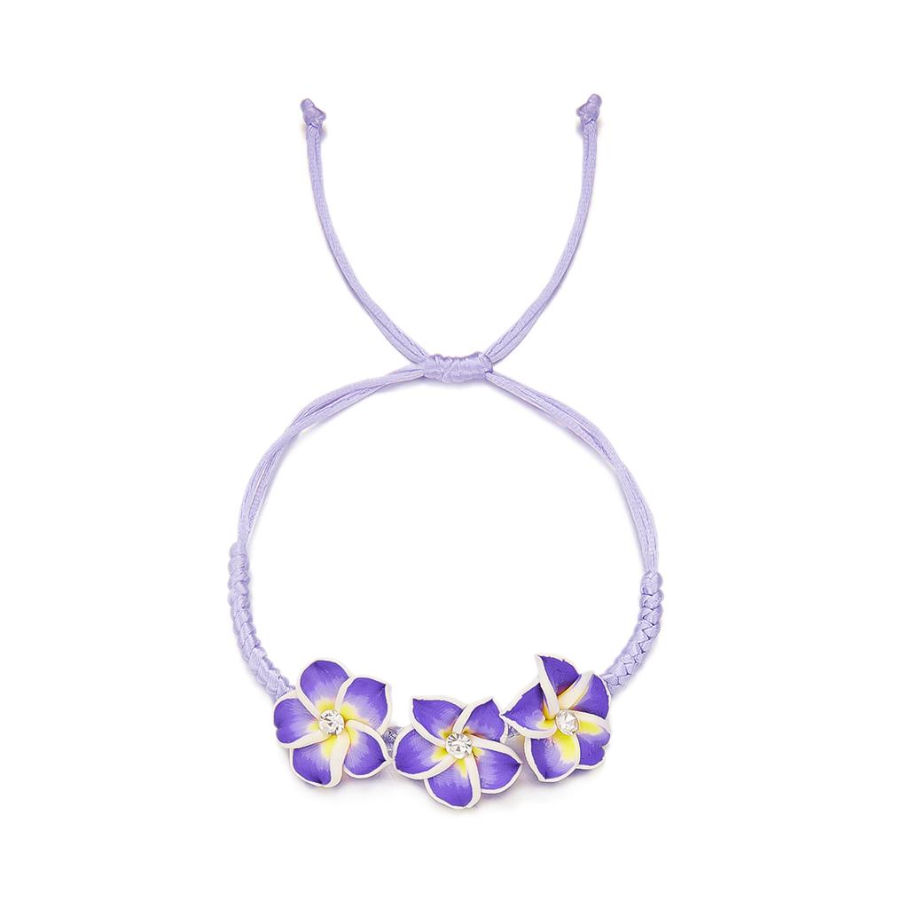 Bohemian Polymer Clay Frangipani Flower Woven Bracelet for Women Stackable Floral Braided Rope Chain Beach Party Jewelry Gift