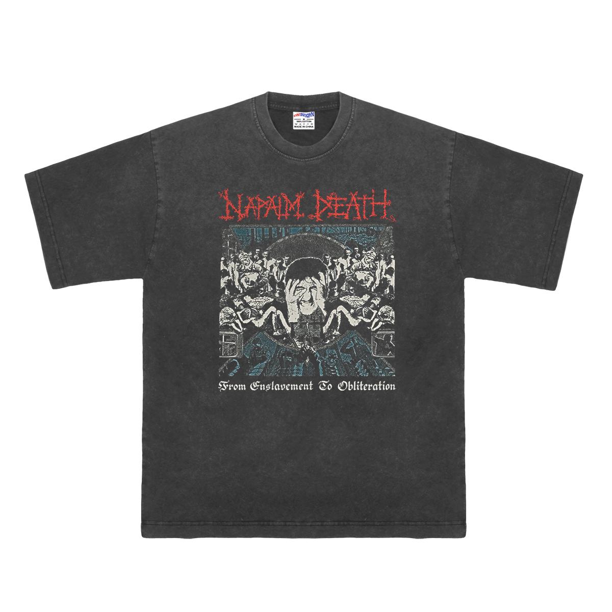 Napalm Death TShirt Grindcore Metal Band Terrorizer Carcass Vintage Washed Cotton Mens Tops Short Sleeves Loose Printed Shirt S