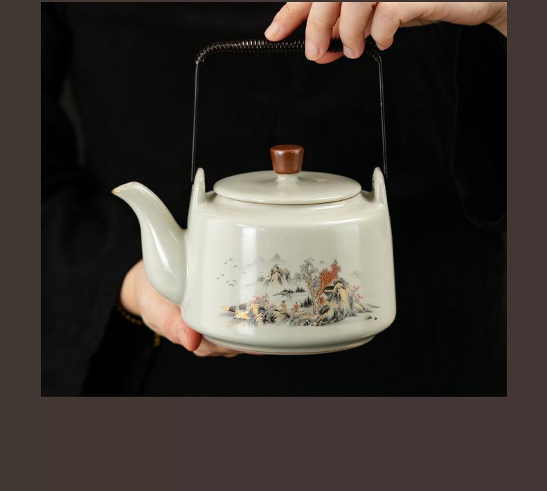Ru Ware Teapot Kung Fu Tea Set with Lifting Handle – Large Capacity Gift Box for Household or Business Events