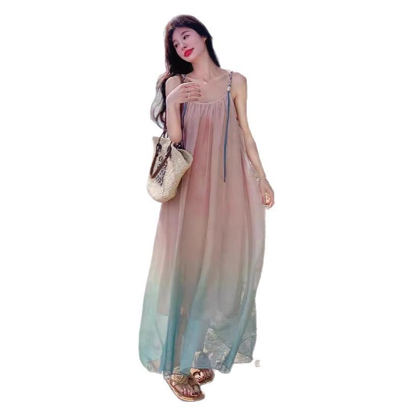 French Gradual Change Suspender Dress Women's Summer New Dopamine Beautiful Seaside Vacation High-end Beach Dress