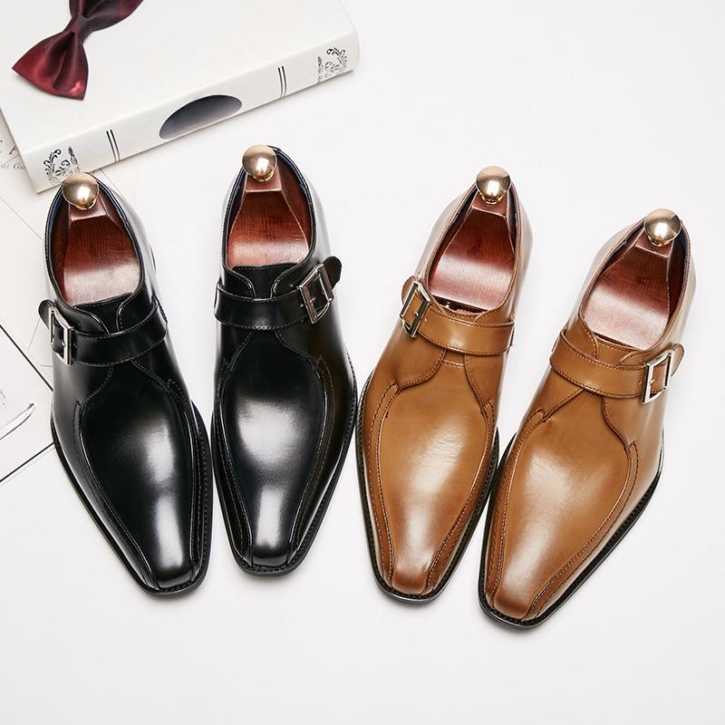Japanese Style New Pointed-Toe Authentic Leather Business Formal Wear Leather Shoes Men's Buckle Office Wedding Gentleman Monk Shoes Orders