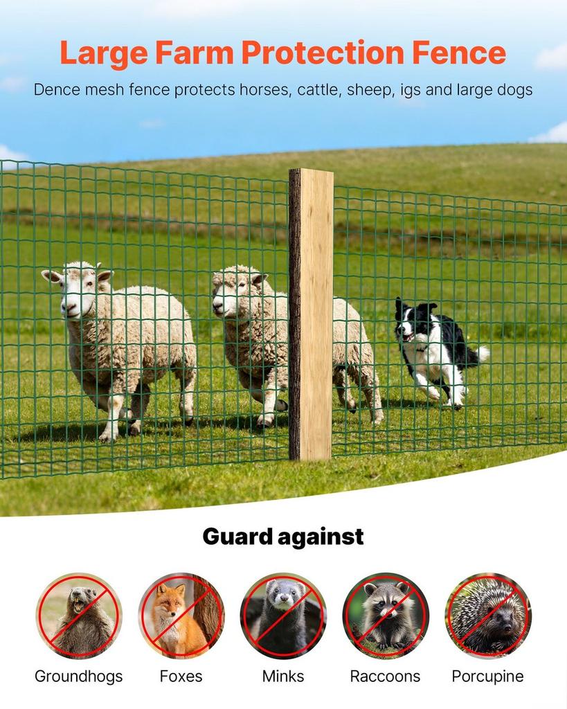 Farm Fence, 1 x 25 m, 2 x 4 in Mesh 2.1mm Galvanized Steel Wire Fencing for Cattle, Hog & Sheep, Heavy Duty Vinyl Coated Livestock Fence for Animal