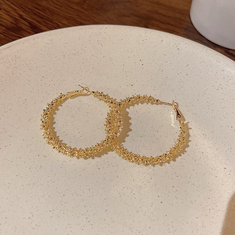 Gold Color Stainless Steel Large Hoop Earring for Women Thread 80 Mm Wholesale Ear Accessories Fashion