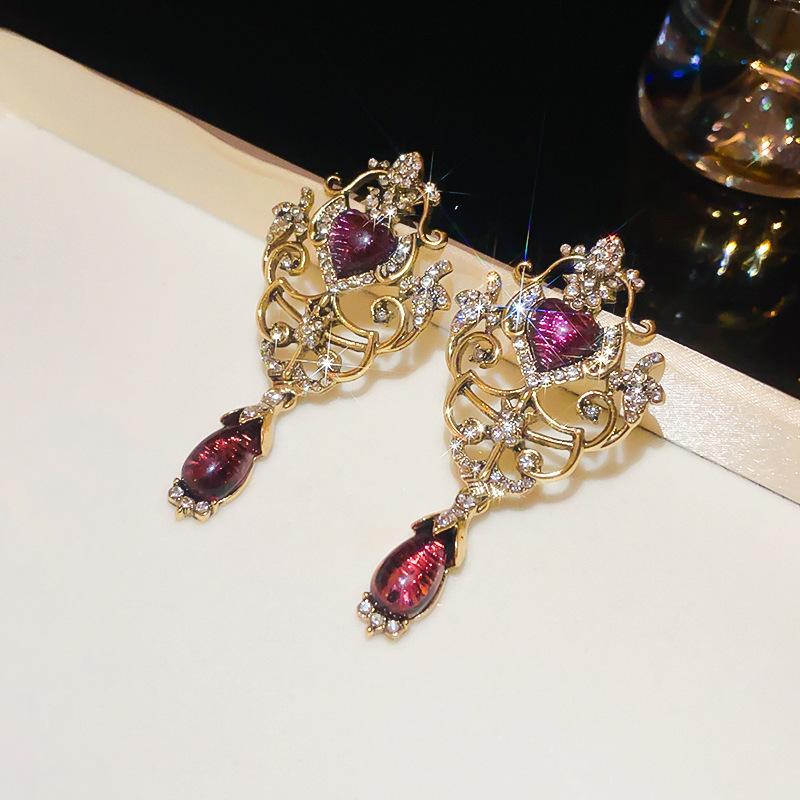 Super Flash Diamond Purple Flower Pearl Stud Earrings French Earrings