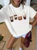 Plus  Size Casual Coffee Themed Te  Short  Sleeve With Unique Print