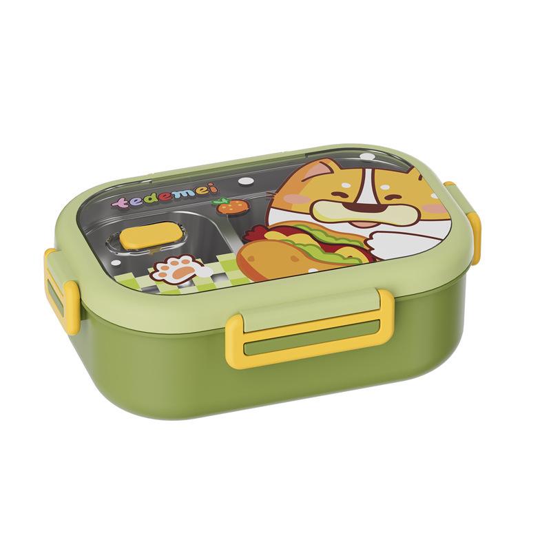 Kids' Cartoon Insulated Bento Box with Cutlery, Dual-Compartment, Food-Grade 304 Stainless Steel