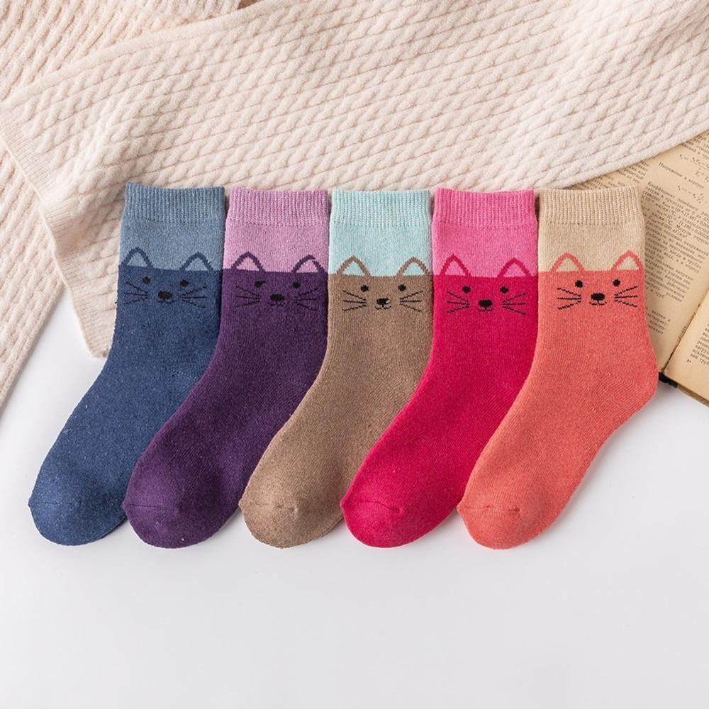 5 par jesienno-zimowych uroczych kolorowych skarpet damskich z ciepłej wełny króliczej