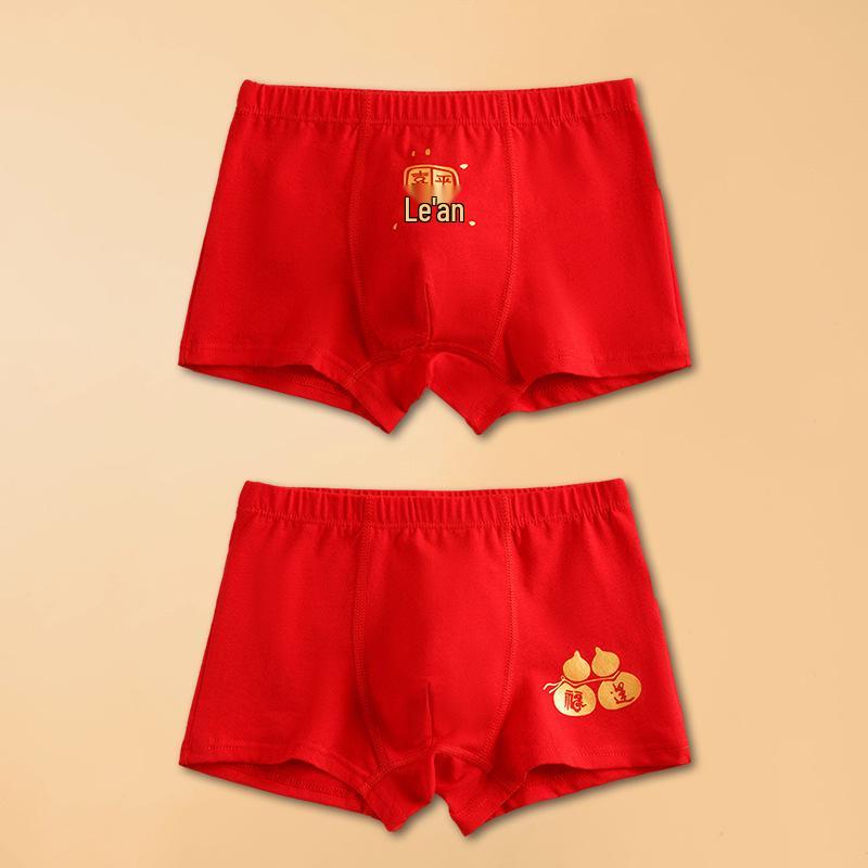 Year of the Horse Boys' Red Zodiac Cotton Boxer Briefs for New Year