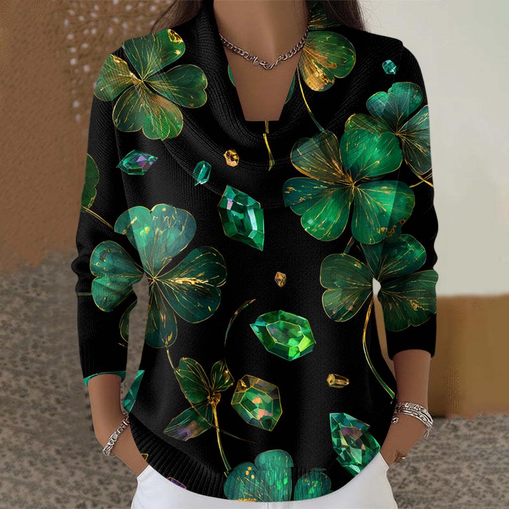 Women's Casual And Fashionable Round Neck Long Sleeved Printed Top Sweater