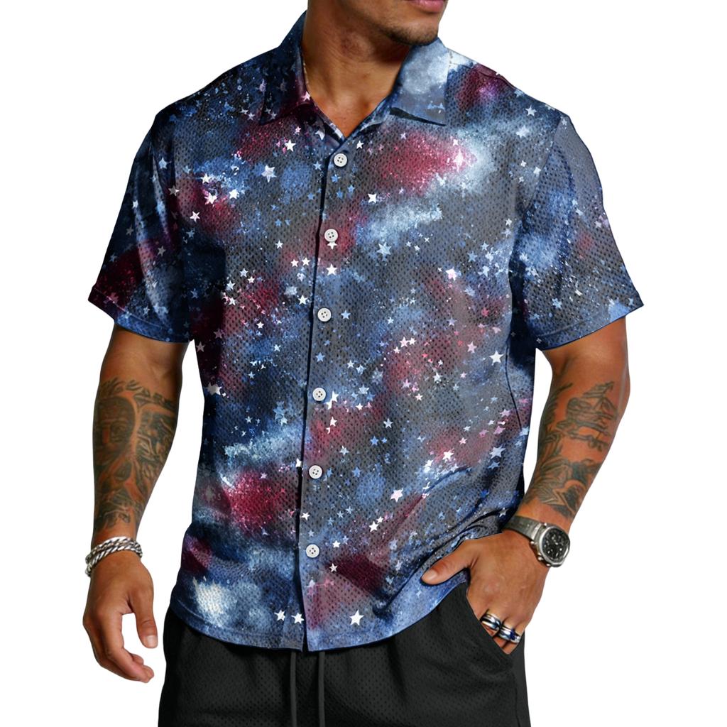 Men's Casual Independence Day Printed Lar Lightweight Breathable Short Sleeve Shirt