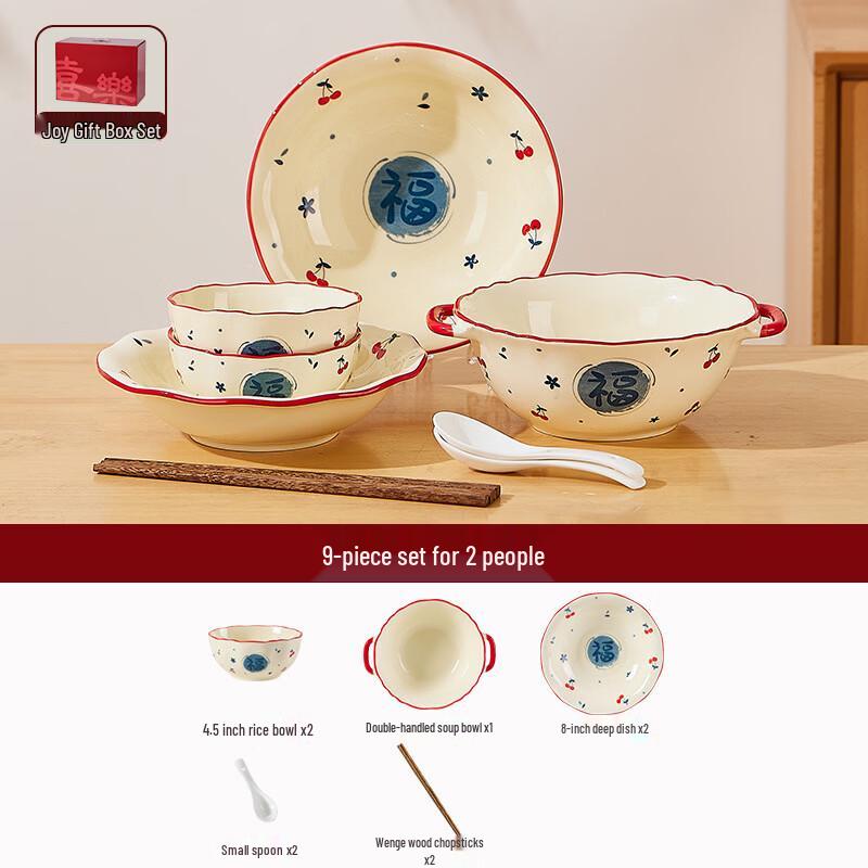 Hanyou Ceramic 9-Piece Dinnerware Set for 2