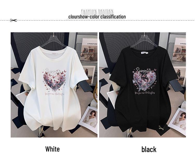 Damen Plus Size Lockere Passform Mittellanges Kurzarm Rundhals T-Shirt (Erhältlich in 200/300/350 Jin)