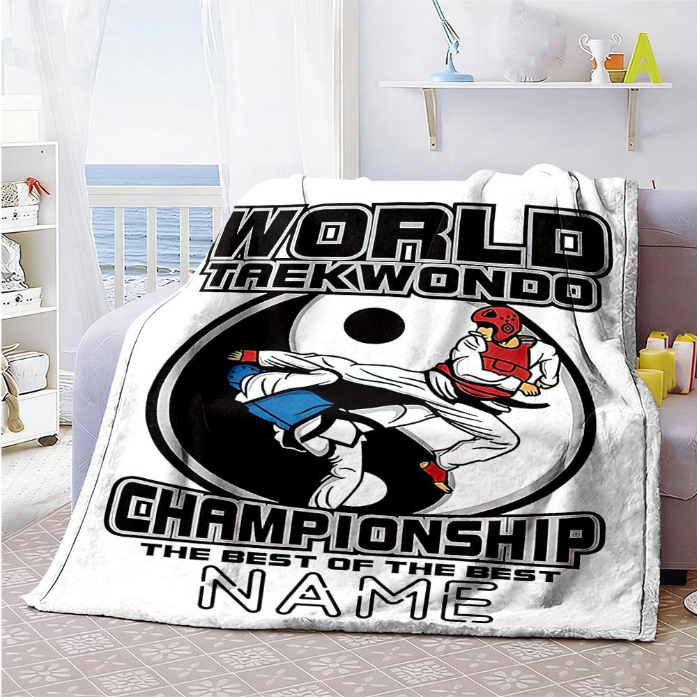 Blue Taekwondo Personalized Name Blanket Lightweight Customizable Blanket Ultra-Soft Great for Home Decor Nap Living Room Bedding All-Season Use