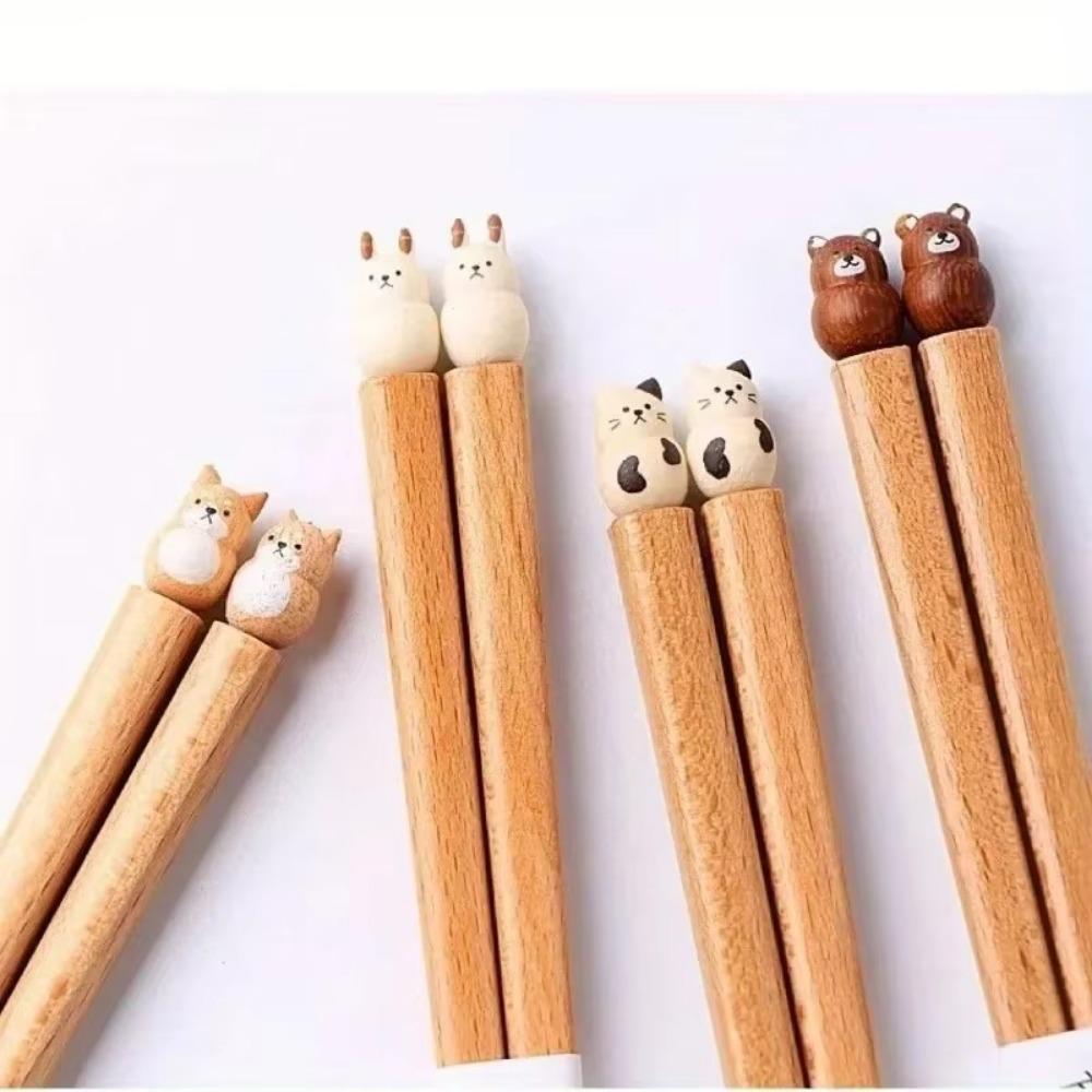 Hand-carved Animal Chopsticks 3D Wooden Dinnerware Practical Beech Chopsticks  Sushi Couple