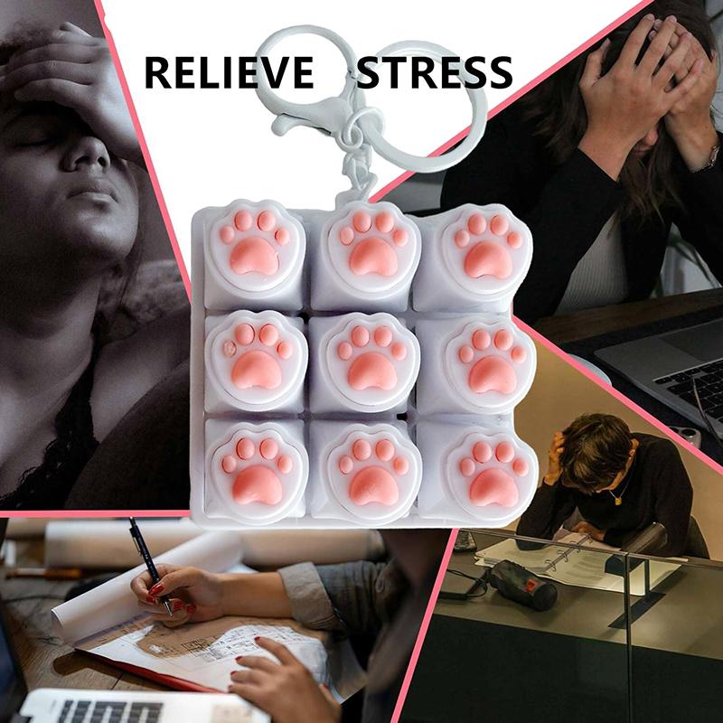 9 Keys Keyboard Key Toy Cat Paws Finger Button Stress Relief Toys Mechanical Keyboard Keycaps Keychain Office Decompression Calm