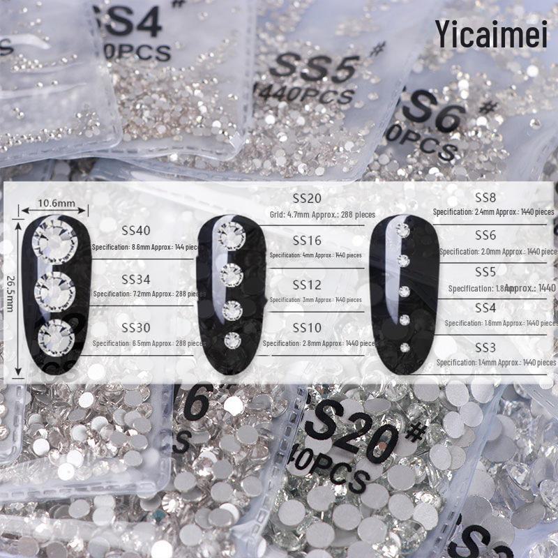 Silvervit AB Fantasifärg Tjeckisk Strass Nail Art Diamanter - Superglittriga, Platt botten, Faller inte av