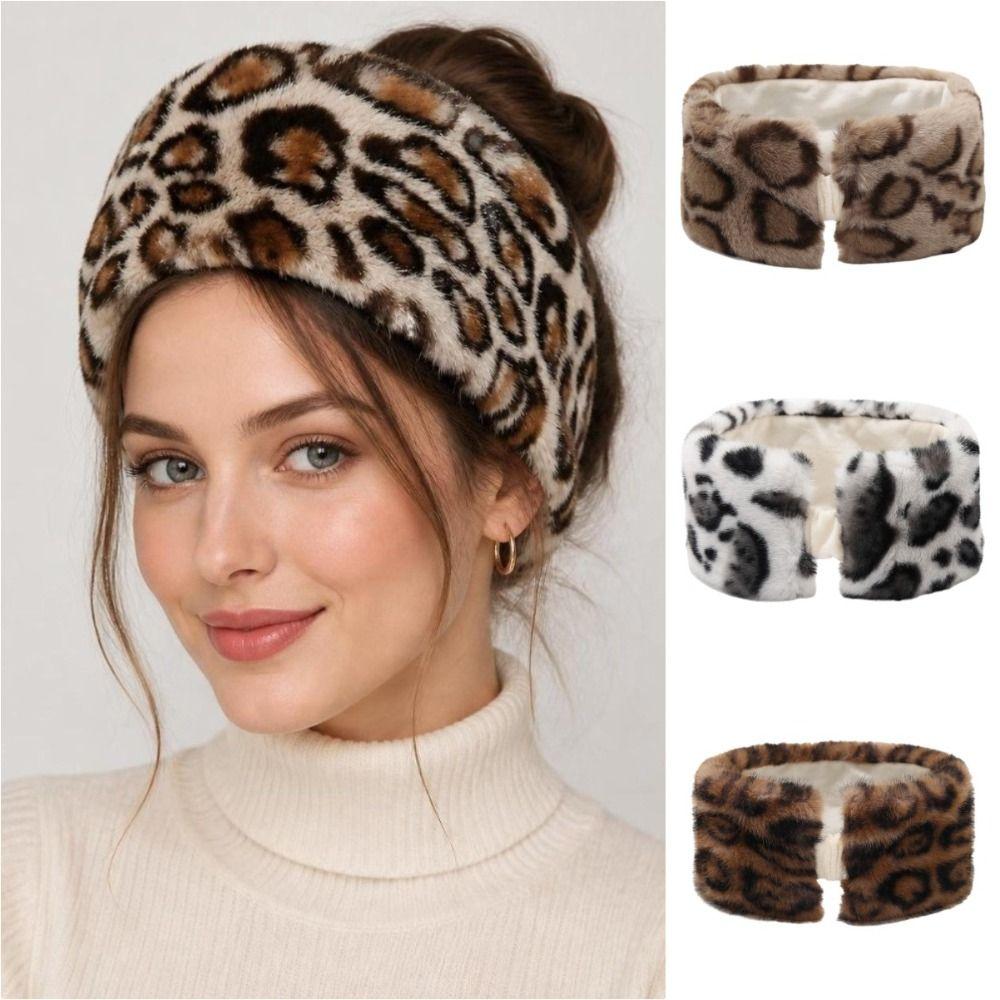 Windproof Leopard Print Headband Coldproof Ear Warmer Vintage Elastic Headband Winter