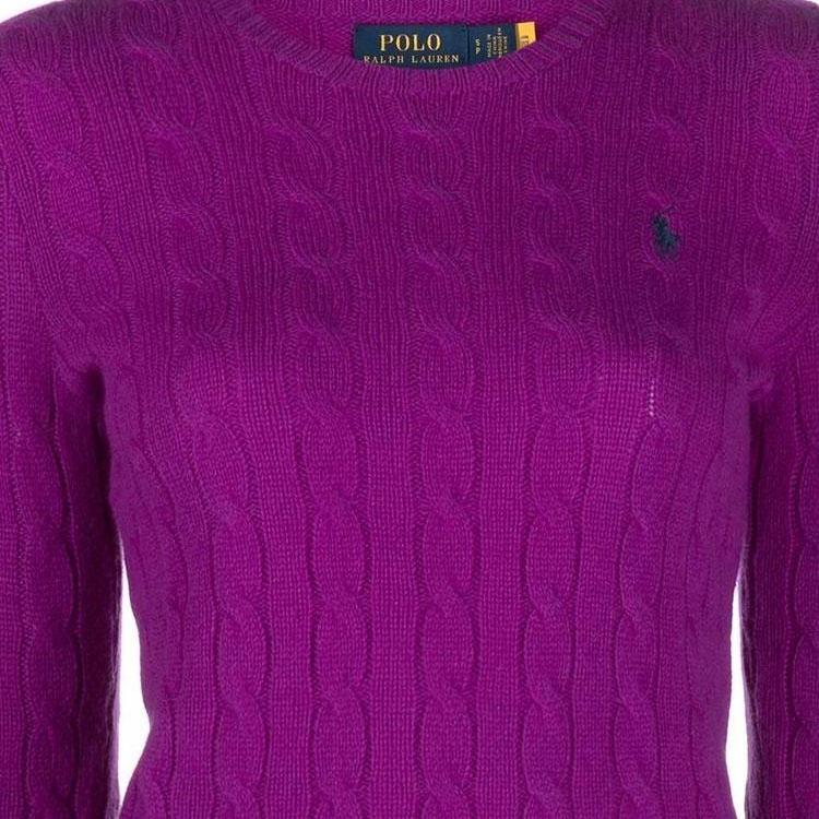 Polo Ralph Lauren FW22 Solid Logo Embroidered Cable Knit Long Sleeve Sweater Women sweater Purple 211875831-015