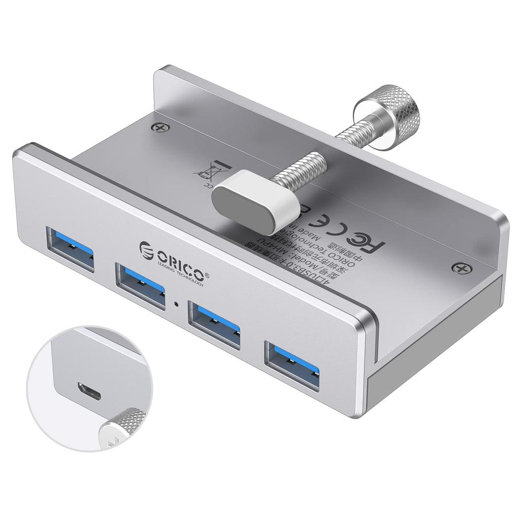 ORICO USB Hub Clip Type 5Gbps High Speed with Power Supply Port Bus Aluminum HUB Can Be Fixed To the Edge of Computer with USB Extension Cable