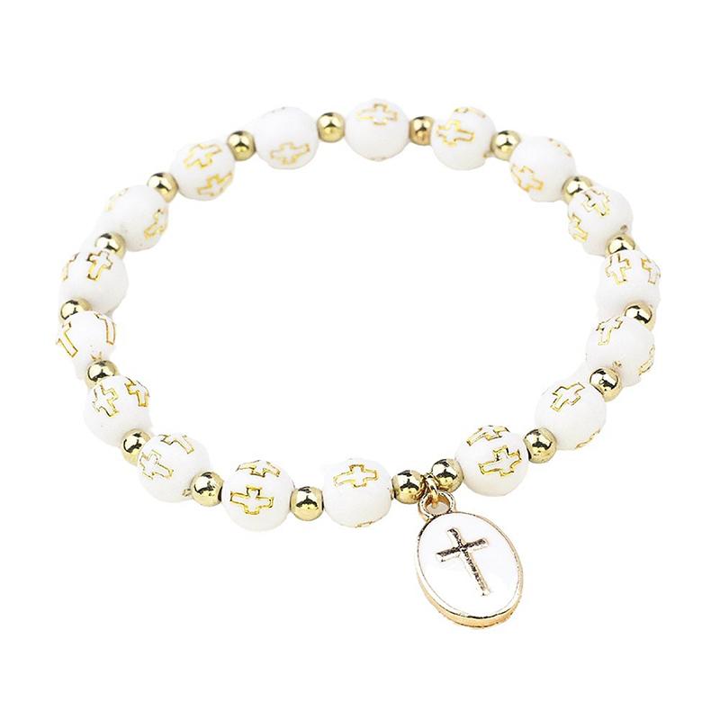  Stretch Bracelet Cross Pendant Rosary Beads Bracelet Religious Catholic Bracelet Jewelry Travel Souvenir Gift For Girl