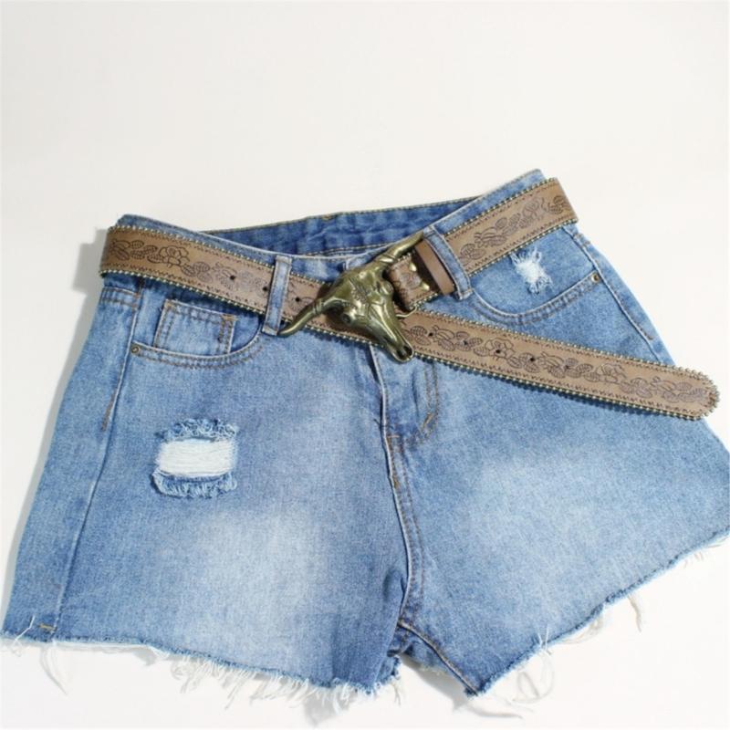 Western Engraved Leather Belt Adjustable Waistband Durable PU Material For Men Women Fashion Enthusiasts