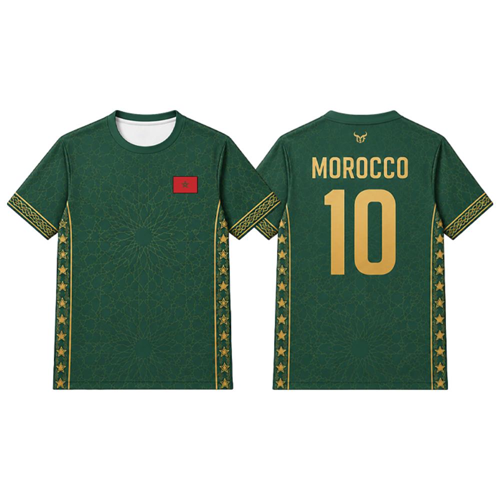 Maglia da Calcio con Stampa Bandiera Marocco 2026 Nuova Maglia Traspirante a Maniche Corte da Uomo Uniforme Sportiva da Allenamento Calcio per Uomo e Donna