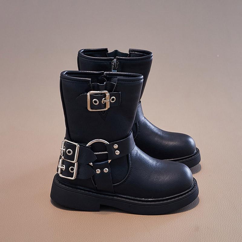 Spring Autumn Boys and Girls Children Chelsea Boots Buckle Classic Buckle Britain Style Retro Kids Short Boots Non-slip 2024 PU