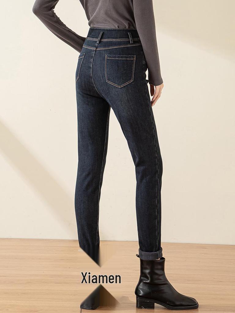 Damen Winter 2024 Skinny High-Waist Stretch Jeans mit Fleece-Futter