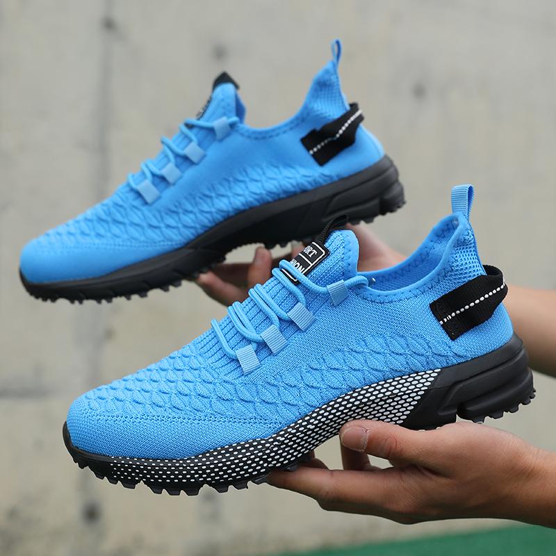Men Sports Shoe Summer Mesh Breathable Lightweight Running Sneakers Youth Running Sports Leisure Flat Bottomed Lace Up Sneakers