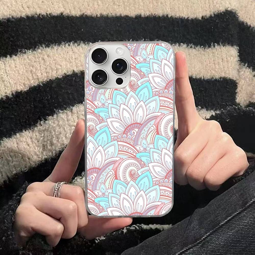 

Mandala Painting Phone Case For iphone 17 16 15 14 13 12 11 Pro Max Plus Silver Laser Satin Aurora iPhone 15 pro