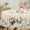 1 Stück Retro Bauernhof Hahn, Henne und Küken Muster Tischdecke, Bauernhaus Stil Frühlings- und Sommerdekoration, Polyester Maschinenwaschbare Tischdecke,