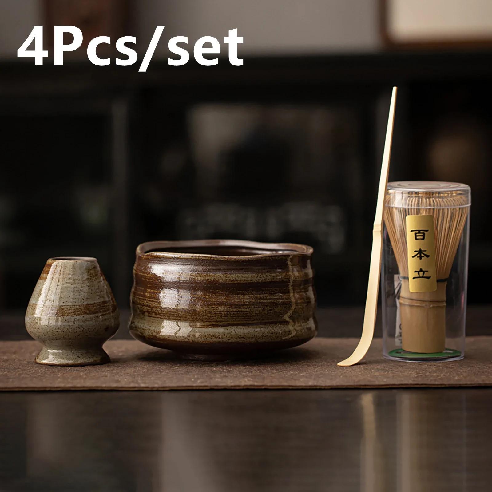 

4PCS Japanese Matcha Blender Set Bamboo Whisk Teaspoon Brush Teaspoon Kiln Tea Tool Sets Indoor Drinking tea Brewing Four-piece Set