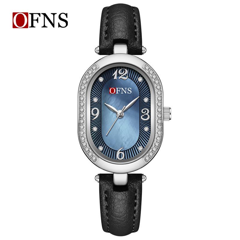OFNS Small Oval Exquisite Diamond-Inlaid Ladies Light Luxury Steel Band Fashion Quartz Watch