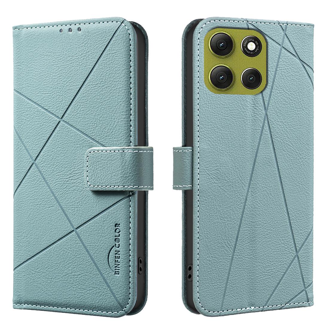 

For Motorola Moto G86 5G Case BINFEN COLOR BF35 Geometry Imprinted Leather Phone Cover RFID Blocking Wallet Stand Green